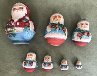Vintage Russian Santa Claus (christmas) Nesting Dolls Set Of 6,  1996