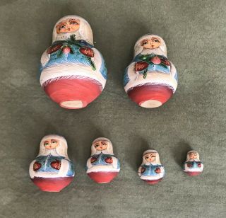 Vintage Russian Santa Claus (Christmas) Nesting Dolls Set Of 6,  1996 2