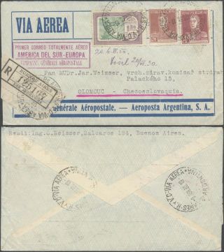 Argentina 1930 - Registered Air Mail Cover To Czechoslovakia V25/41
