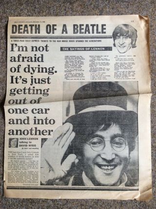 John Lennon Death Of A Beatle Daily Express Tribute 10 December 1980