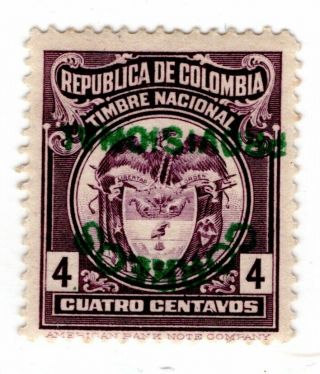 Colombia - Coat Of Arms - 4c W/ Inverted Overprint Error - 1925 - Sc 385a Rrr