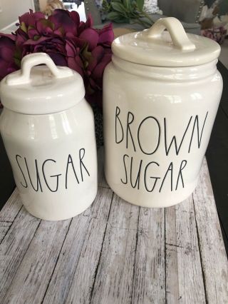 Htf Rae Dunn Brown Sugar And Sugar Large Canisters Set Ll Large Letter