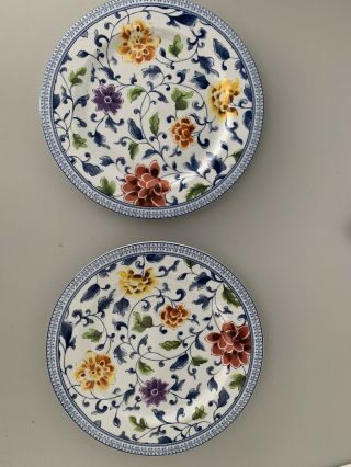 Ralph Lauren Mandarin Blue Floral Porcelain Salad Dessert Plate Set Of 2 Pair