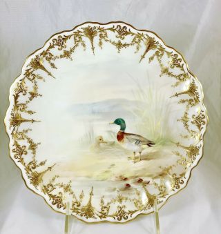 1891 Royal Doulton Hand Painted Artist Signed Hart Gold Game Plate Wild Duck