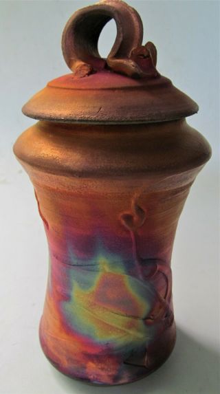 Kerry Gonzalez Copper Raku Studio Art Pottery Tall Pet Urn