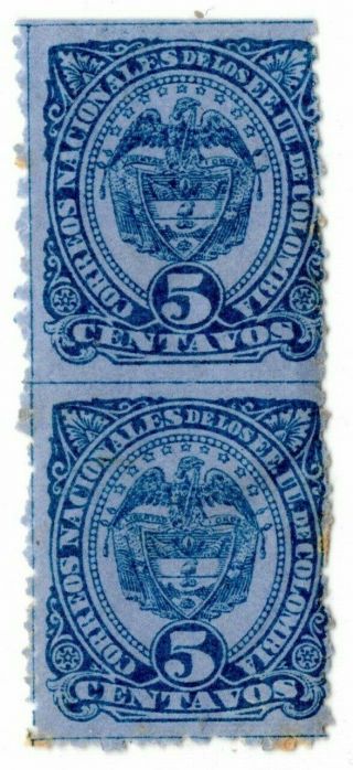 Colombia - Late Classic - 5c Vert Pair W/ Perf Variety - Sc 118c - 1883 Rrr