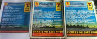 T In The Park 2002 - Advert Small Poster Oasis Foo Fighters Green Day