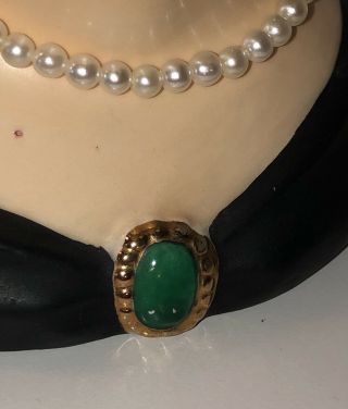 Vintage Napco Lady Head Vase C6985 Pearls Gold Green Brooch Pin 3