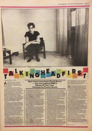 David Byrne - Talking Heads - Rare Article - Nme - 22/12/1979