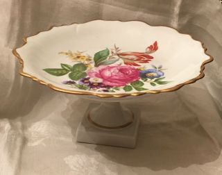 Antique Limoges Floral Porcelain Compote Pedestal Minte Gilded Footed Bowl Vtg