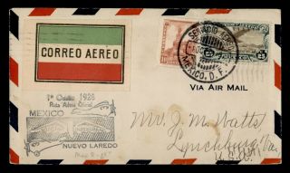 Dr Who 1928 Mexico First Flight Nuevo Laredo To Usa F42838