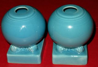 Vintage 1937 Turquoise Fiesta Bulb Candle Holder Pair - Set