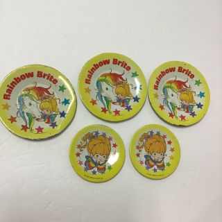 1983 Rainbow Brite Pretend Tin Tea Plate Set Of 5 Hallmark Kids Child Vintage