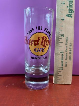 Honolulu Stp Hard Rock Cafe 1990s 4” Double Shot Glass Souvenir Black Text