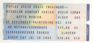 Rare Bette Midler 7/16/83 Chicago Il Poplar Creek Ticket Stub
