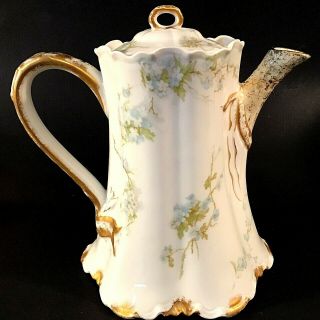 Haviland & Co Limoges France Teapot Antique Teal & Gold Floral Pattern 14527