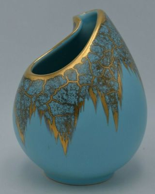 Mid Century Modern German Art Vase Blue and Gold Numbered 2