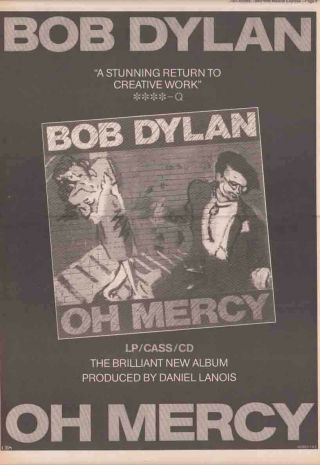 Bob Dylan : Oh Mercy - Poster Size Newspaper Advert - 1989 28cm X 40cm