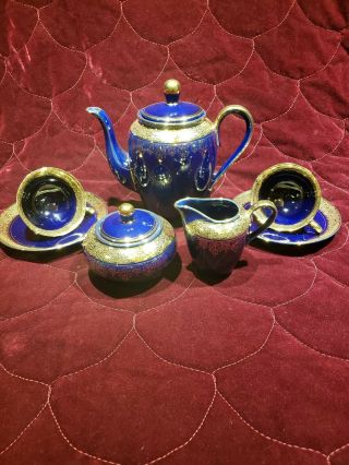 Vintage Antique Schwarzenhammer Bavarian Echt Cobalt Blue Ornate Tea Service Set