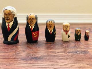 Rare Vintage Russian Nesting Dolls Soviet Leaders Handpainted