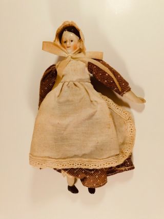 Vintage 7 1/2 Inch Doll; Porcelain Head,  Shoulders,  Hands And Feet