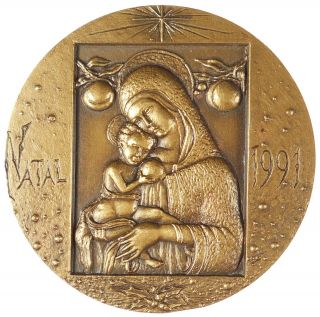 Portugal Mary And Jesus Nativity Christmas 1991 Bronze 79mm