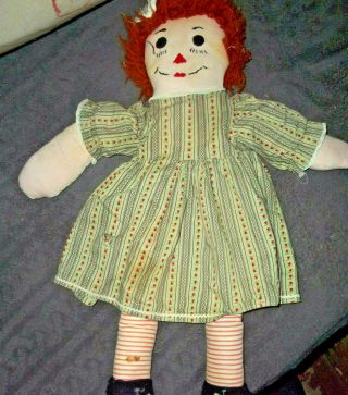 Vintage Raggedy Ann Doll 22 " I Love You Heart Yarn Ginger Hair Needs Work