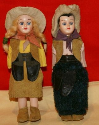 2 Vintage Hard Plastic Sleepy Eyes Cowgirl Dolls (suede Clothes) Arms Missing Ye