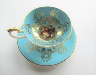 Aynsley Turquoise Gold Orchard Fruits Cup & Saucer D.  Jones