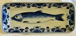 Delft Fish Herring Tray Platter Blue White Dutch Royal Delft Pottery