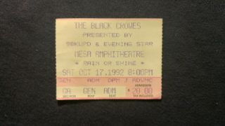 The Black Crowes Concert Ticket Stub 10/17/1992 Mesa,  Az