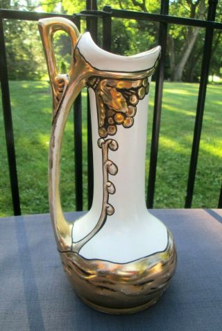 Antique Julius Dressler Austria Art Nouveau Gold Gilt Ceramic Ewer Vase 5528