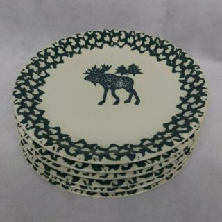 Tienshan Folk Craft Moose Country Dinner Plates Set Of 6 Green 10 1/2 "
