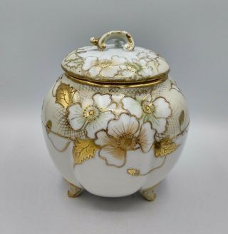 Vintage Hand Painted Nippon Gold Floral Moriage Pumpkin Shape Biscuit Jar Japan