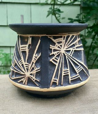 Antique Weller Claywood/burntwood Ceramic Spider Web Vase