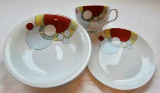 1984 Noritake Frank Lloyd Wright Imperial Hotel Porcelain Soup Bowl Plate & Cup