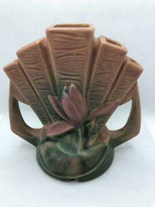 Roseville Pottery Usa " Water Lily " Pink And Green Flower Frog 48 Antique
