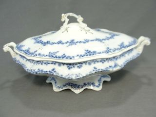 Antique Flow Blue Aldine W.  H.  Gindley Covered Oval Vegetable Dish Griald 1885
