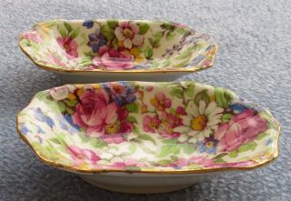 Two Royal Winton Summertime Floral Rose Chintz Pin Trays Or Salt Dishes