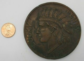 Vtg 1915 Lucky Penny Souvenir Of Detroit Mi Large 4 Oz Copper Coin Medal