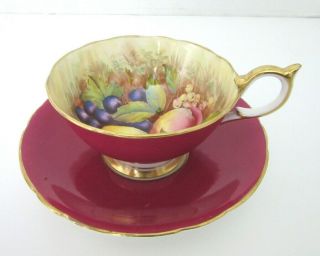 Vintage Aynsley England Bone China Orchard Fruit Cup And Saucer Set Signed