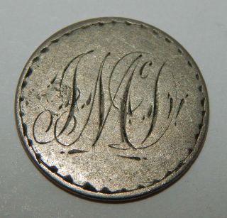 Love Token Engraved With Initials " J.  Mcd " On A 1868 3 Cent Nickel