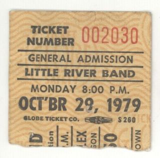 Rare Little River Band 10/29/79 Portland Or Concert Ticket Stub