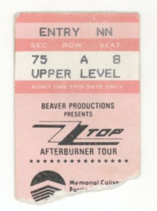 Rare Zz Top & Night Ranger 1/31/84 Portland Or Concert Ticket Stub