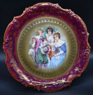 Es Rs Prussia Prov Saxe Courting Scene Lady Letter 12 " Charger Maroon Red Gold