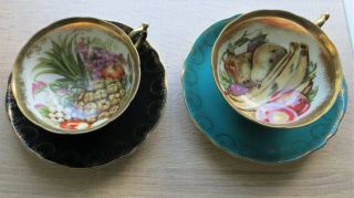 Vintage Royal Sealy China Teacups & Saucers With Fruit Centers (set Of 2)