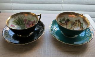 Vintage Royal Sealy China Teacups & Saucers with Fruit centers (set of 2) 2