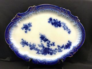 Antique " La Belle " China,  Flow Blue Large Serving Plate / Oval Platter 13 "