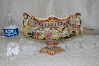 Elaborate Multifigural Capodimonte Ornate Pedestal Centerpiece Bowl Vase