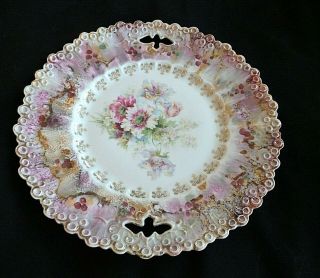 Antique Handpainted S&t Rs Germany Porcelain Floral Buffet Plate With Doves